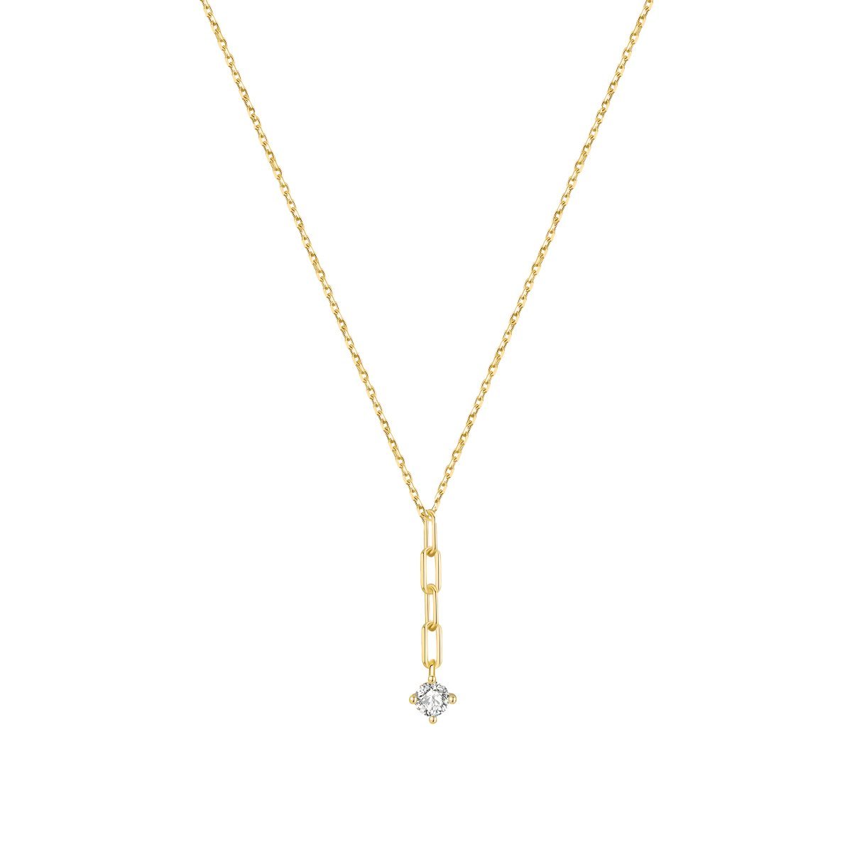 Fio em Prata Dourada com Pendente Zircónia (40cm) - Loja do Ouro
