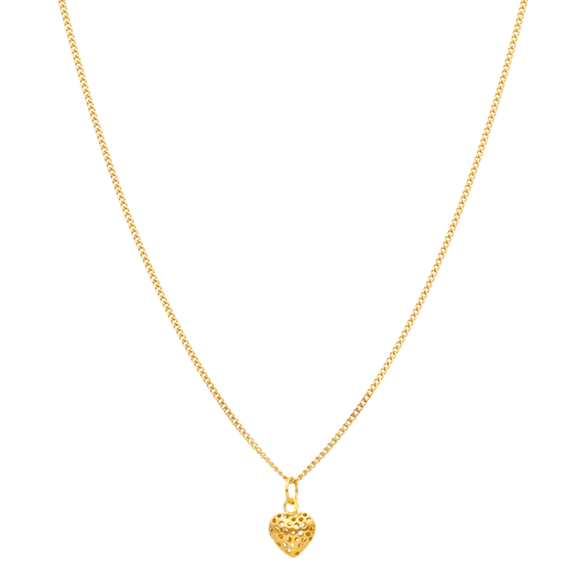 Hilo de malla Barbela en oro de 19 kl con corazón perforado (49