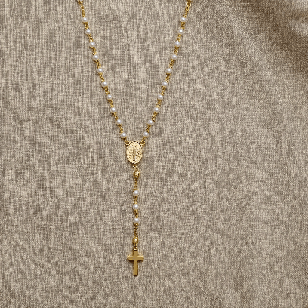 Fio Terço de Luz em Prata Dourada (51cm) - Loja do Ouro