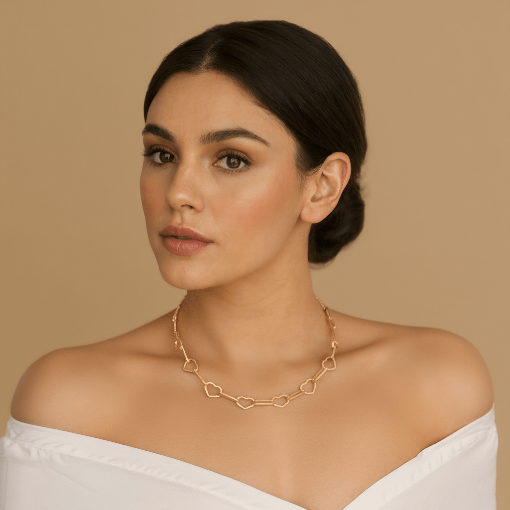 Gargantilha Corações em Ouro com Efeito Martelado - Loja do Ouro