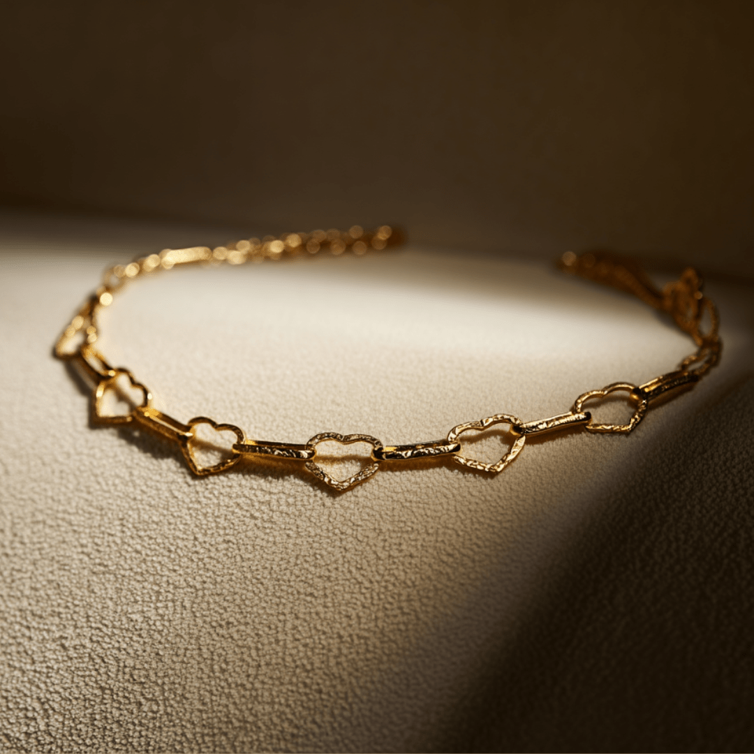 Gargantilha Corações em Ouro com Efeito Martelado - Loja do Ouro