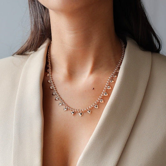 Gargantilha em Ouro 19kl com Corações e Granitos (45cm) - Loja do Ouro