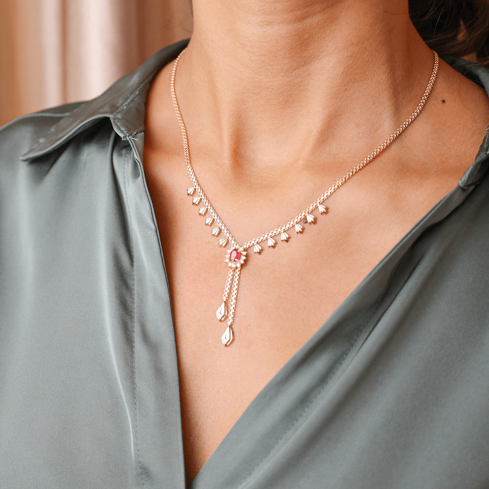 Gargantilha em Ouro 19kl com Rubi e Zircónias (42cm) - Loja do Ouro