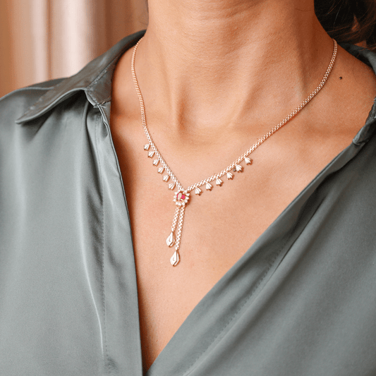 Gargantilha em Ouro 19kl com Rubi e Zircónias (42cm) - Loja do Ouro