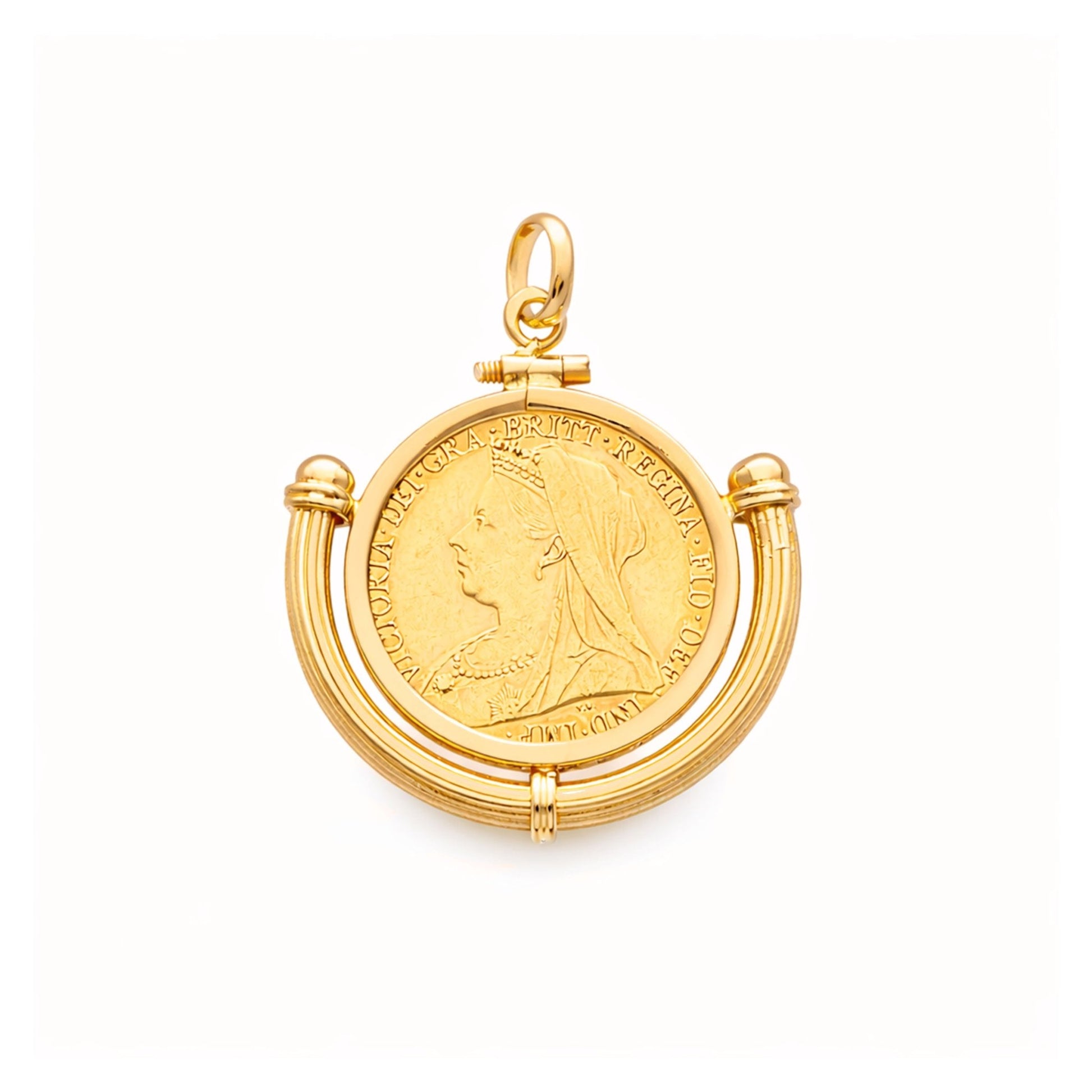 Libra Rainha Victoria (1898) em Ouro 22kl com Aro Meia Lua em Ouro 19kl - Loja do Ouro