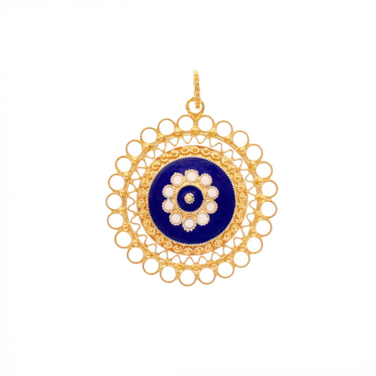 Medalha em Ouro 19kl com Caramujos e Esmalte Azul e Branco - Loja do Ouro