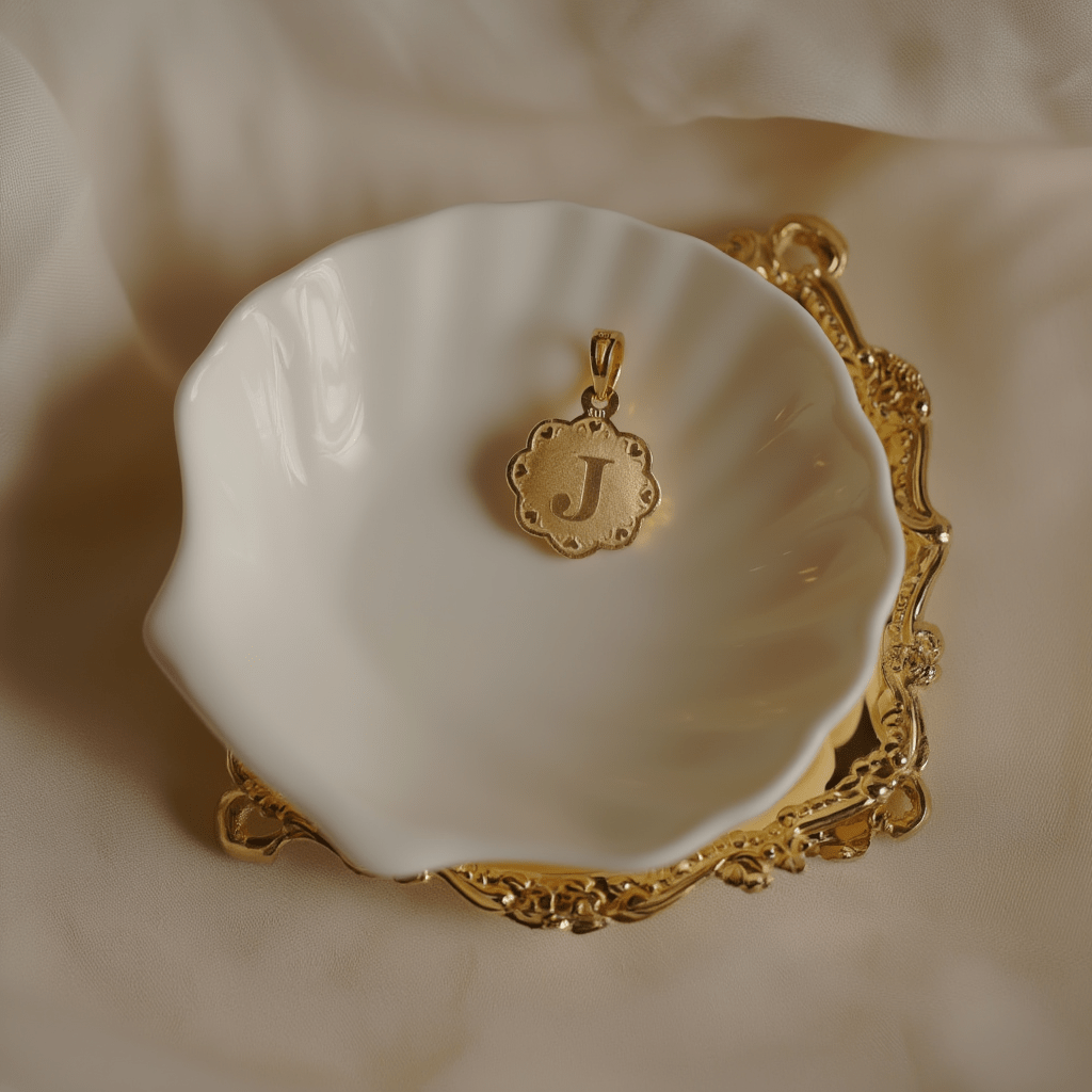 Medalha Flor em Ouro 19kl com Letra J - Loja do Ouro