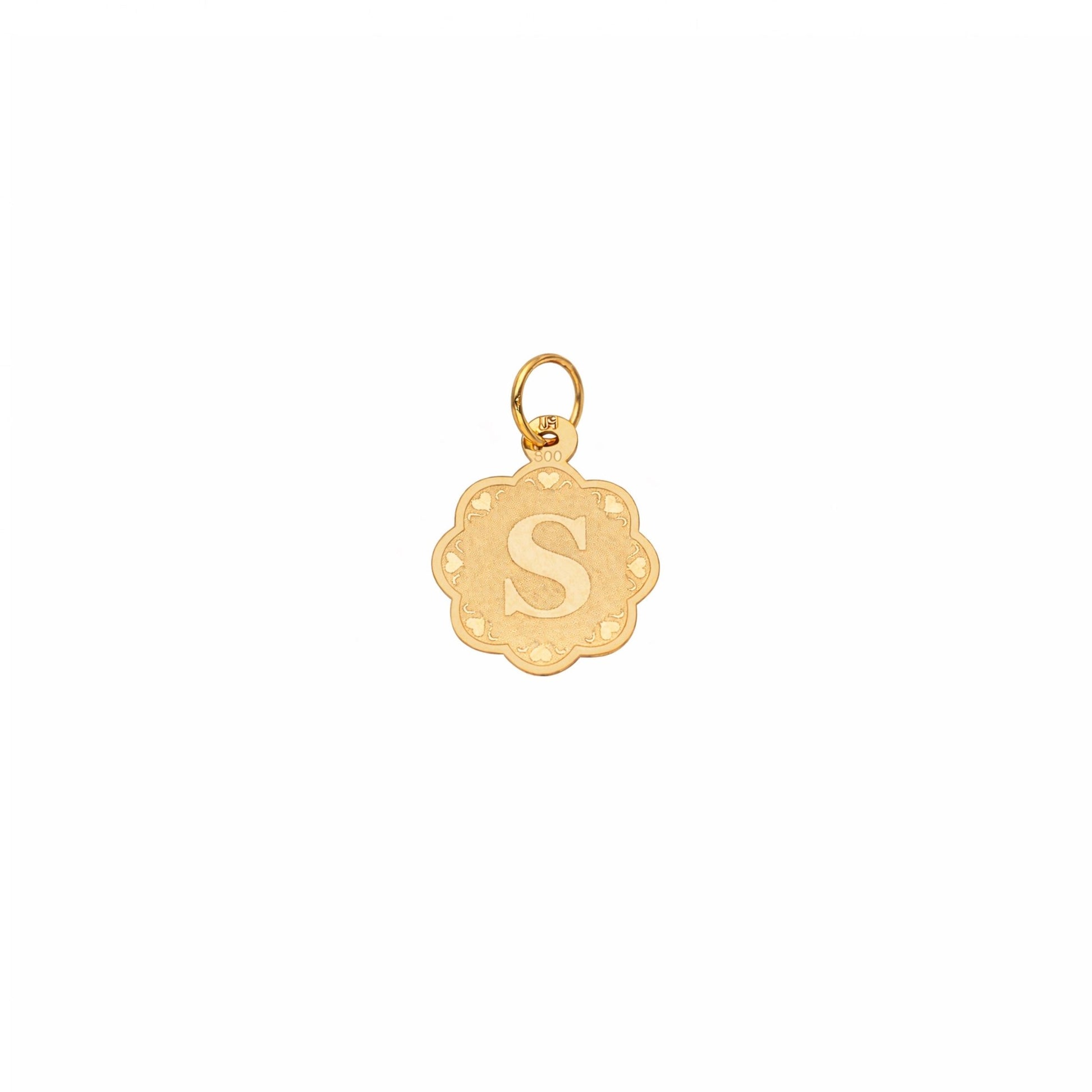 Medalha Flor em Ouro 19kl com Letra S - Loja do Ouro