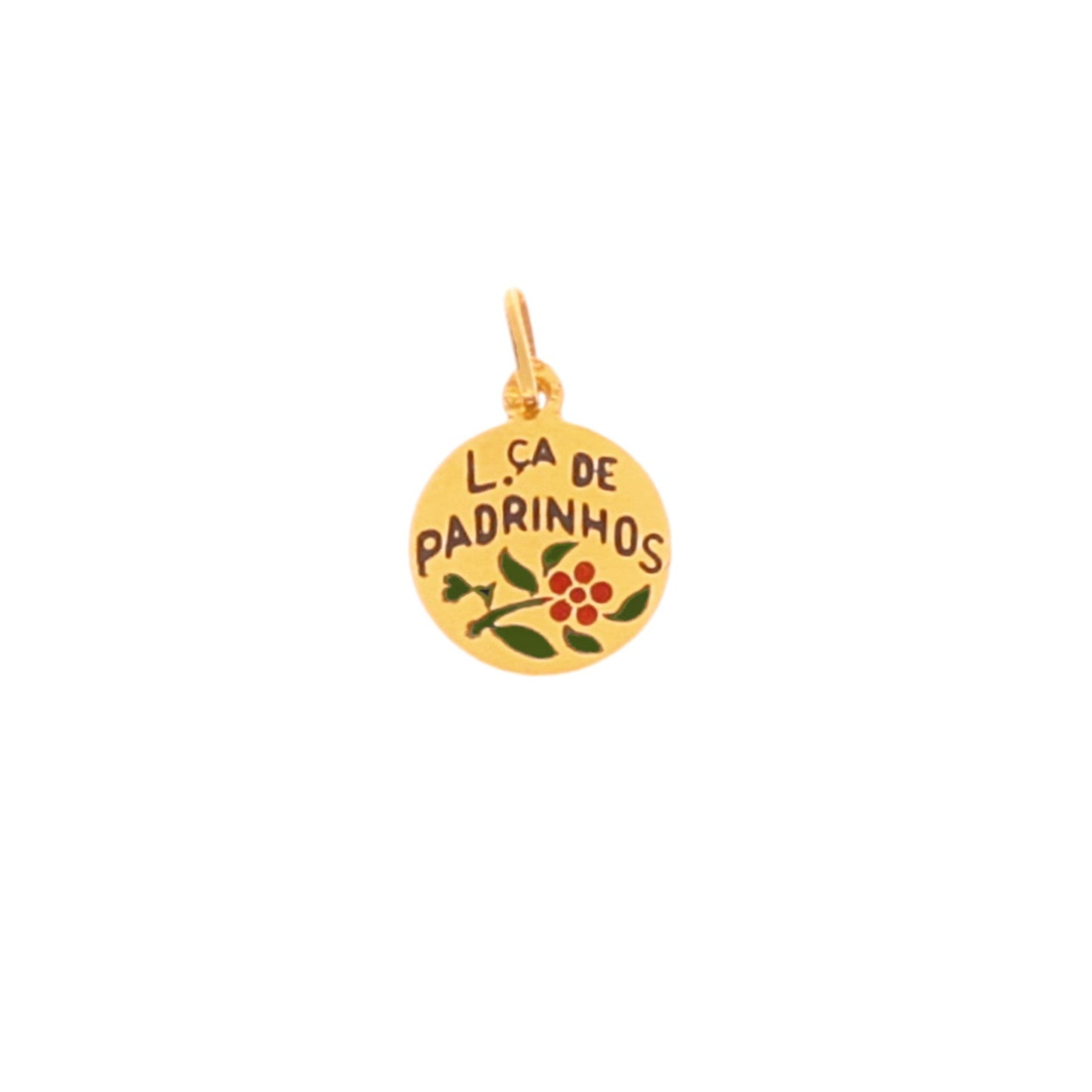 Medalha "Lça de Padrinhos" em Ouro 19kl com Motivos Florais (1.1cm) - Loja do Ouro