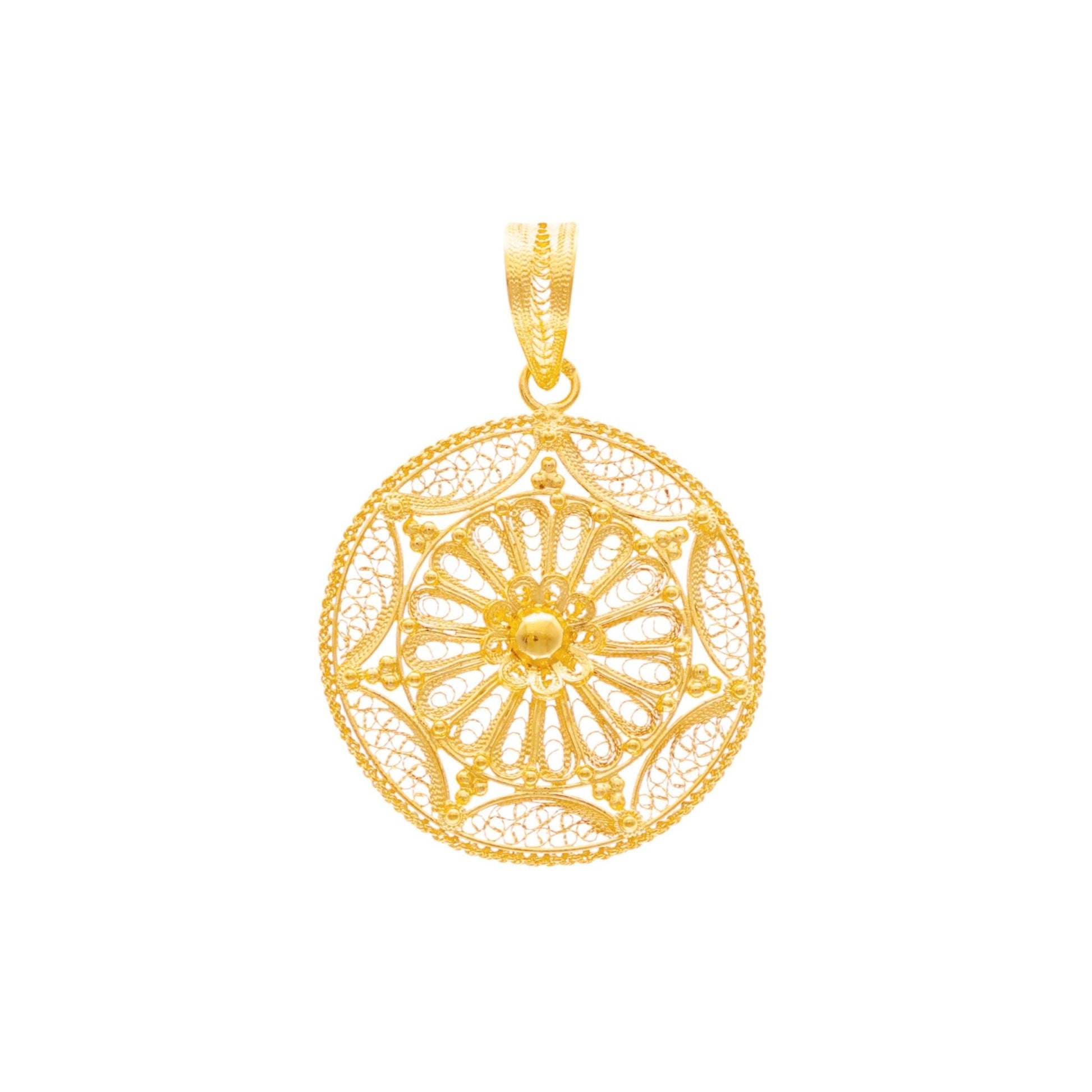 Medalha Trabalhada em Filigrana com Flor em Ouro 19kl (2.8cm) - Loja do Ouro