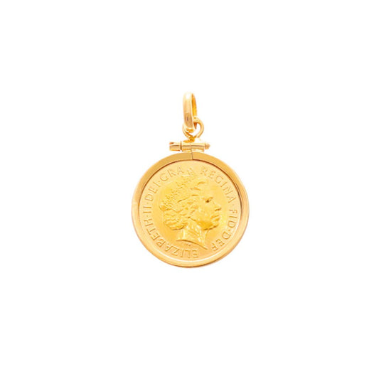 Meia Libra Rainha Isabel II (2001) em Ouro 22kl com Aro Simples em Ouro de 19kl - Loja do Ouro