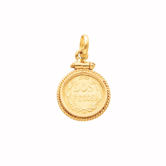 Moeda de 2 Pesos Mexicanos em Ouro de 22kl com Aro Corda em Ouro 19kl - Loja do Ouro