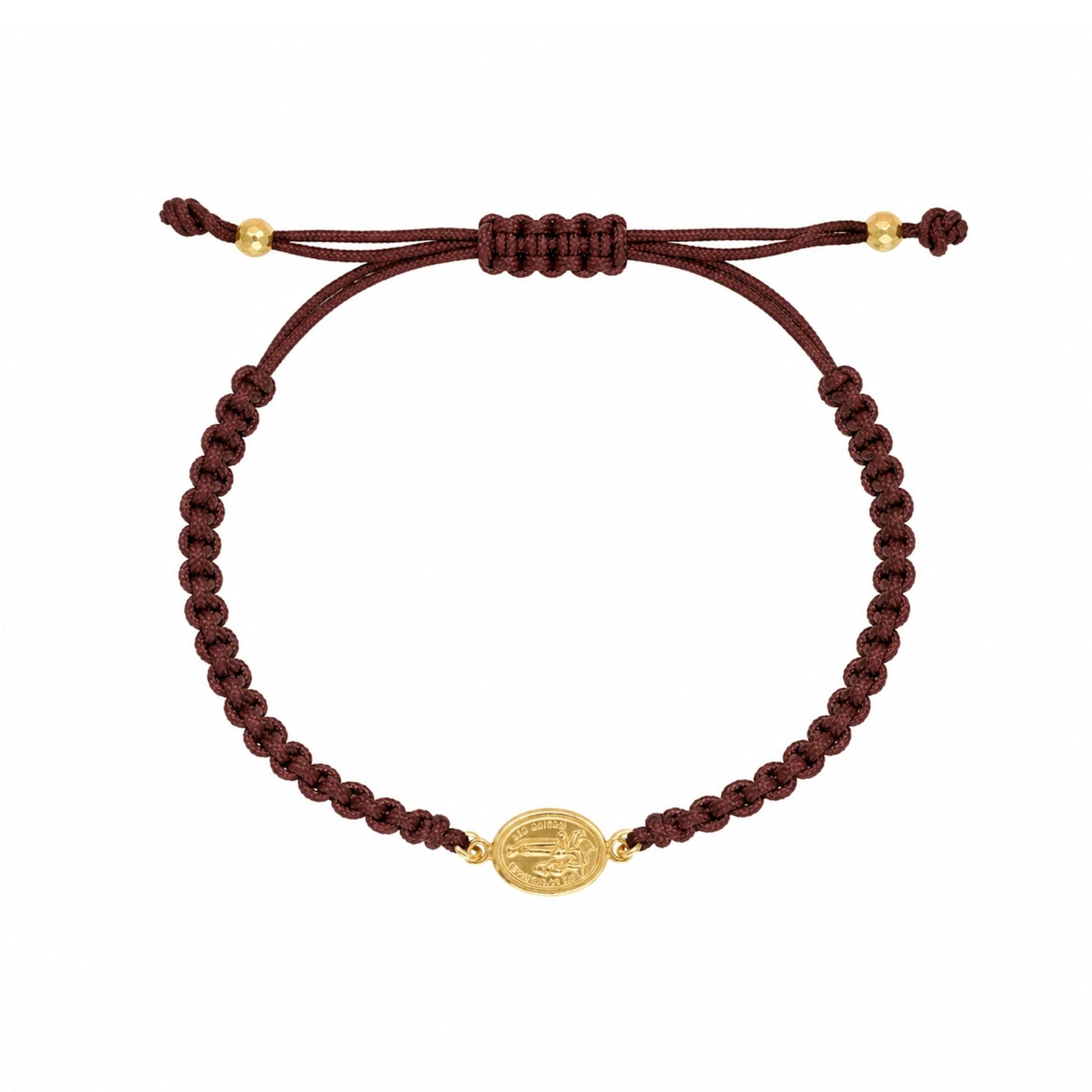 Pulseira Ajustável em Nylon Castanho com Medalha N Sra de Fátima - Loja do Ouro