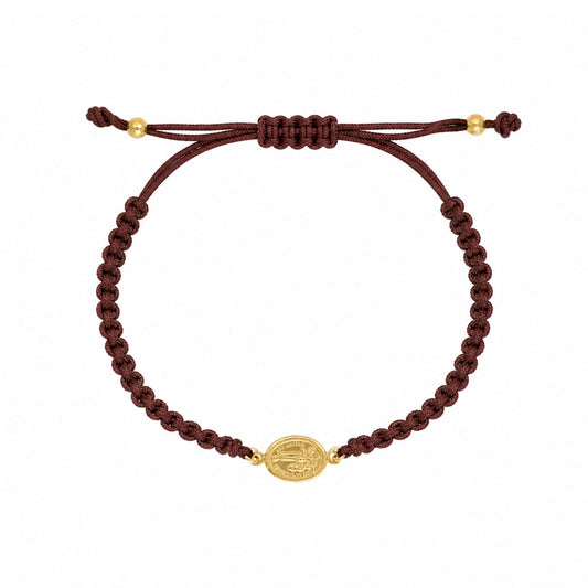Pulseira Ajustável em Nylon Castanho com Medalha N Sra de Fátima - Loja do Ouro