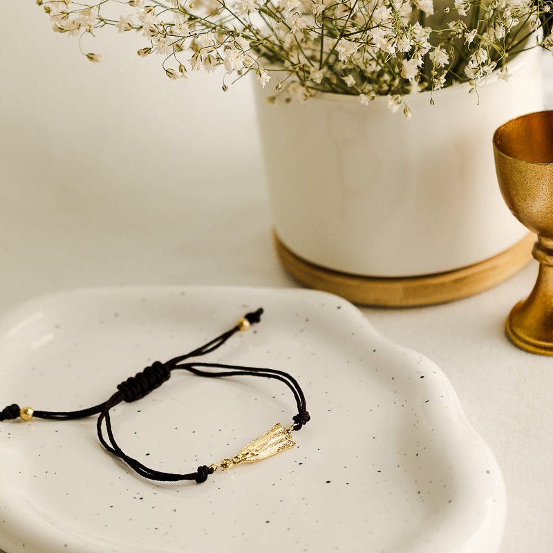Pulseira Ajustável em Nylon com Medalha N Sra de Fátima em Prata Dourada - Loja do Ouro