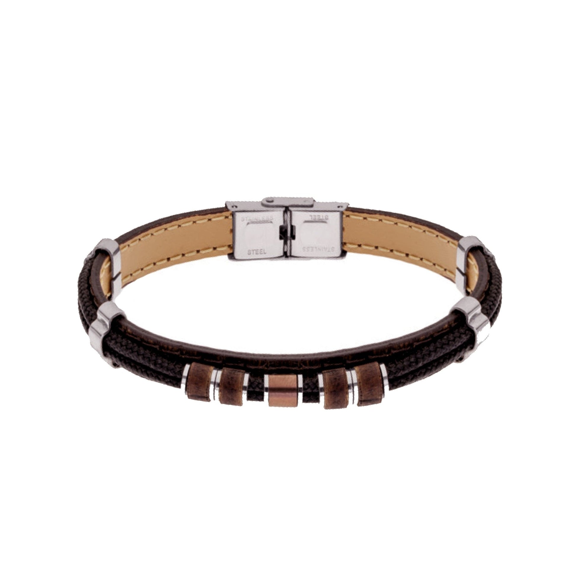 Pulseira Apollo em Couro Castanho e Nylon - Loja do Ouro