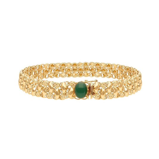 Pulseira Baronesa em Ouro 19kl com Caramujos e Pedra Verde (18cm) - Loja do Ouro