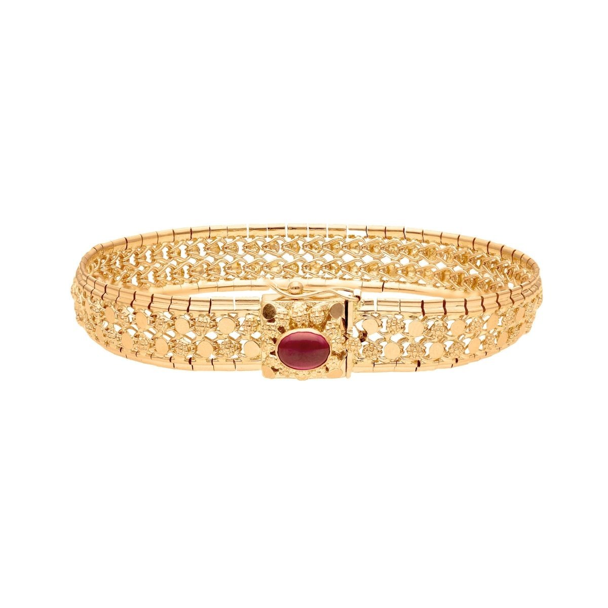 Pulseira Baronesa em Ouro 19kl com Caramujos e Rubi (19cm) - Loja do Ouro