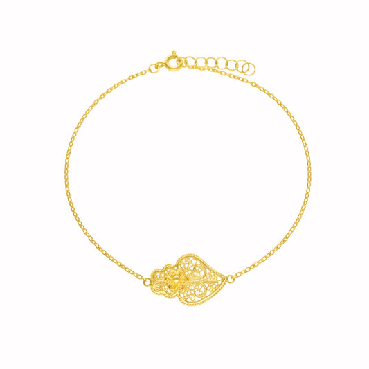 Pulseira Coração de Viana em Prata Dourada - Loja do Ouro
