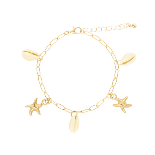 Pulseira de Pé Búzio em Aço Dourado Inoxidável - Loja do Ouro