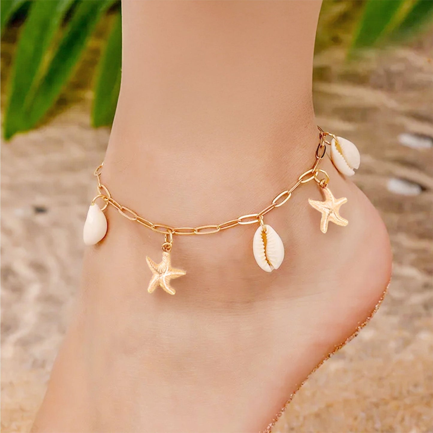 Pulseira de Pé Búzio em Aço Dourado Inoxidável - Loja do Ouro