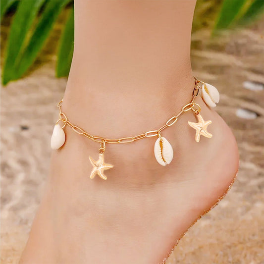 Pulseira de Pé Búzio em Aço Dourado Inoxidável - Loja do Ouro