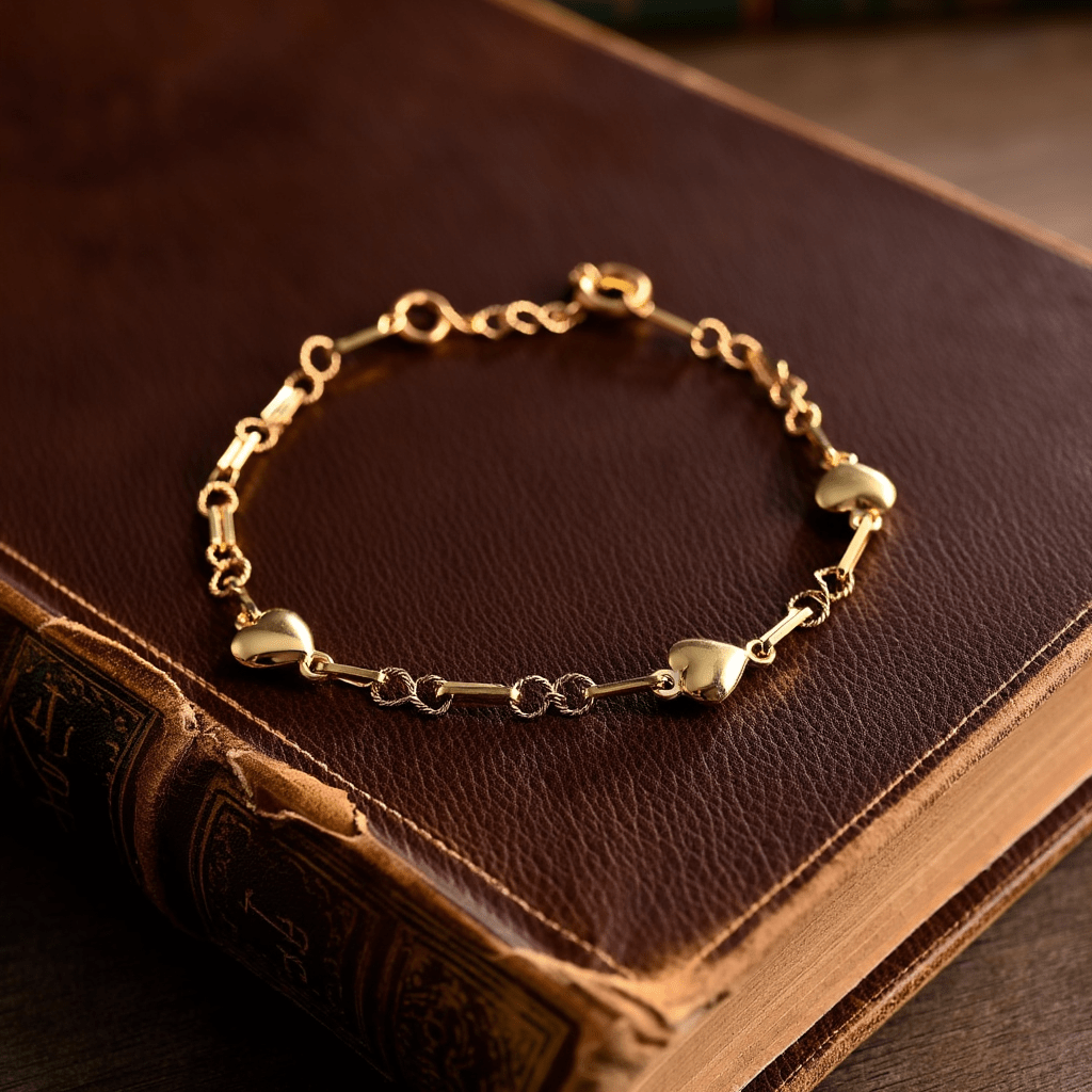 Pulseira Elos em Ouro 19kl com Corações para Criança (13.5cm) - Loja do Ouro