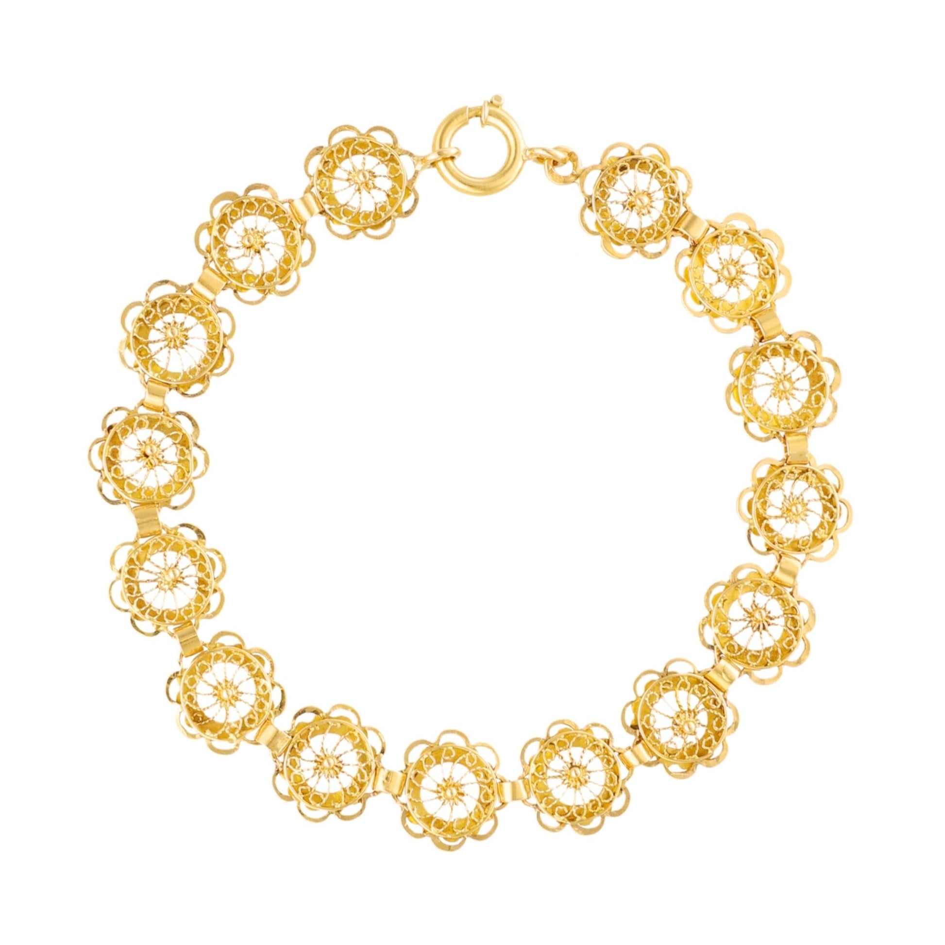 Pulseira em Ouro 19kl com Flores em Filigrana (18,5cm) - Loja do Ouro