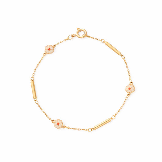 Pulseira em Ouro 19kl com Traves e Flores em Esmalte (18cm) - Loja do Ouro