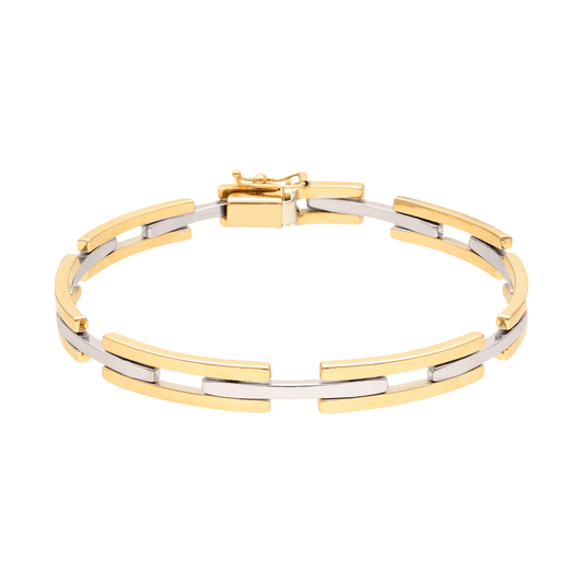 Pulseira em Ouro Branco e Amarelo 19kl com Traves (19cm) - Loja do Ouro