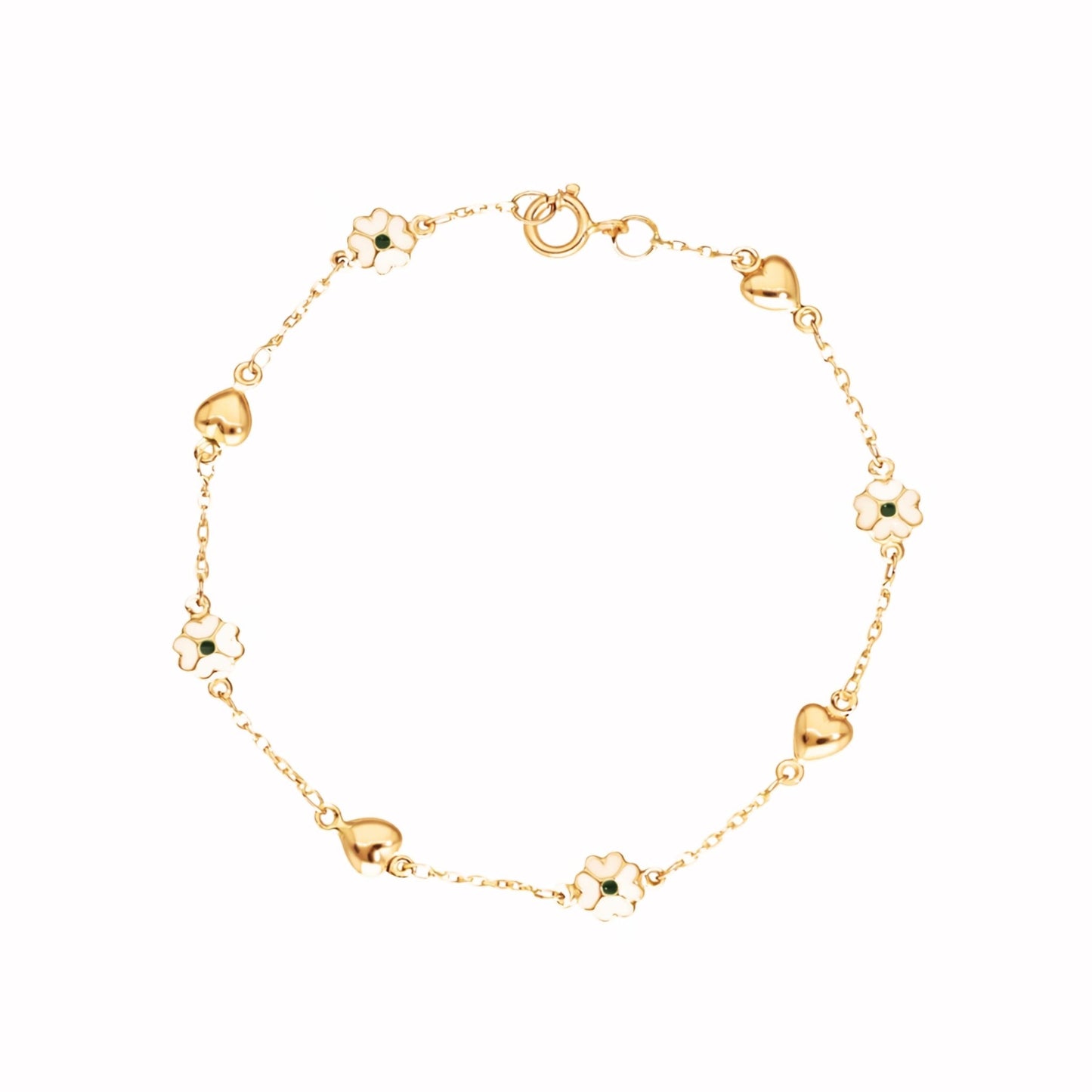 Pulseira em Ouro de 19kl com Corações e Flores em Esmalte (18cm) - Loja do Ouro