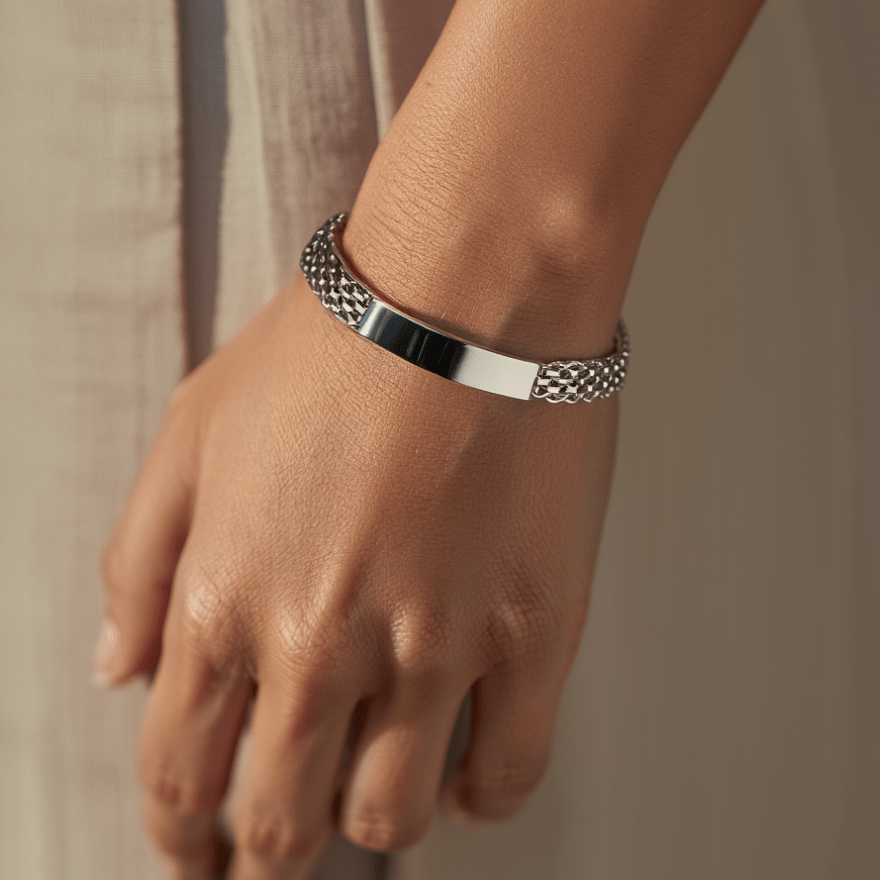 Pulseira em Prata com Chapa (17cm) - Loja do Ouro