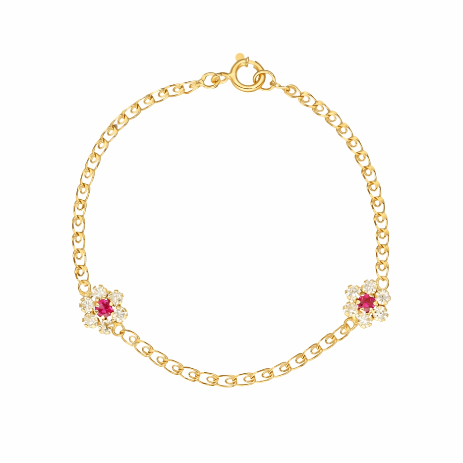 Pulseira Flores em Ouro 19kl com Rubi e Zircónias (17.5cm) - Loja do Ouro