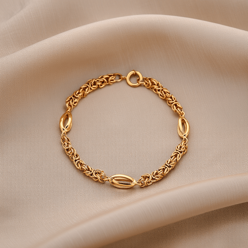 Pulseira Malha Virolinha com Rocas em Ouro 19kl (18.5cm) - Loja do Ouro