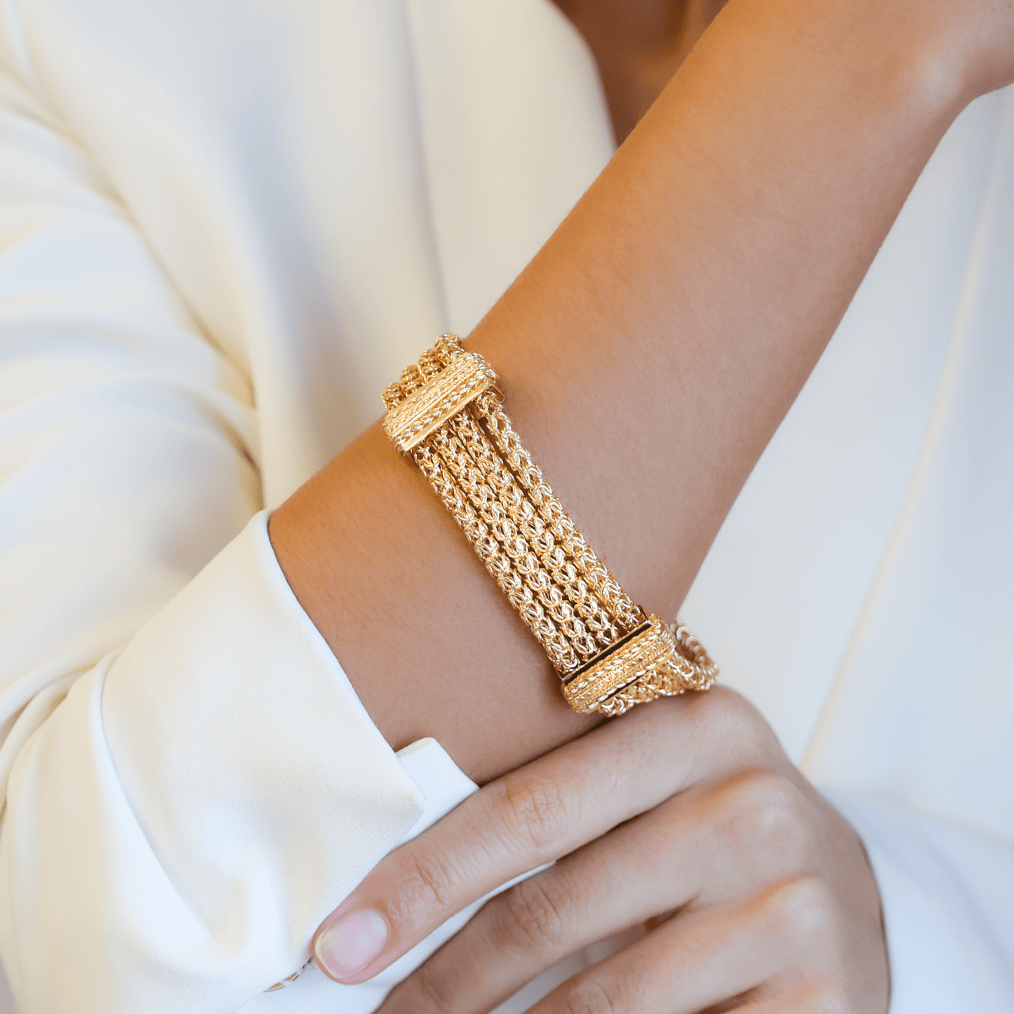 Pulseira Malha Virolinha em Ouro 19kl com Traves Trabalhadas (19cm) - Loja do Ouro