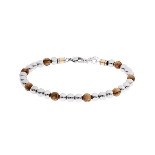 Pulseira Meridian em Aço e Pedras Naturais Castanhas - Loja do Ouro