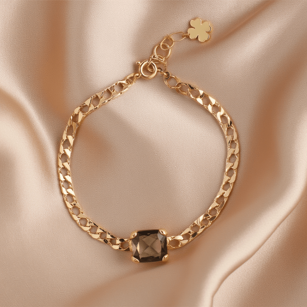 Pulseira Nefertiti em Prata Dourada com Zircão Castanho (18cm) - Loja do Ouro