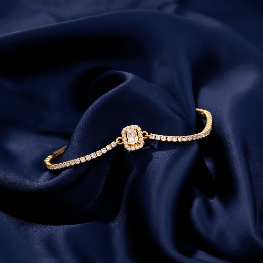 Pulseira Riviera em Prata Dourada com Zircão (15cm) - Loja do Ouro