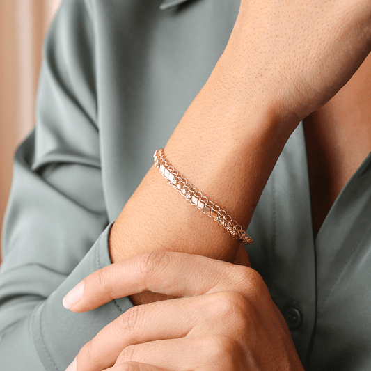 Pulseira Trabalhada em Ouro 19kl com Flores e Chapas (18,5cm) - Loja do Ouro