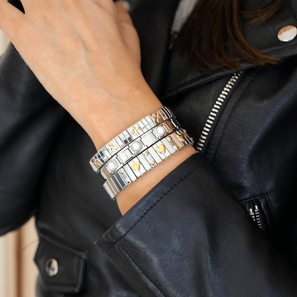 Pulsera de trébol en acero con tréboles dorados - Gold Store Premium