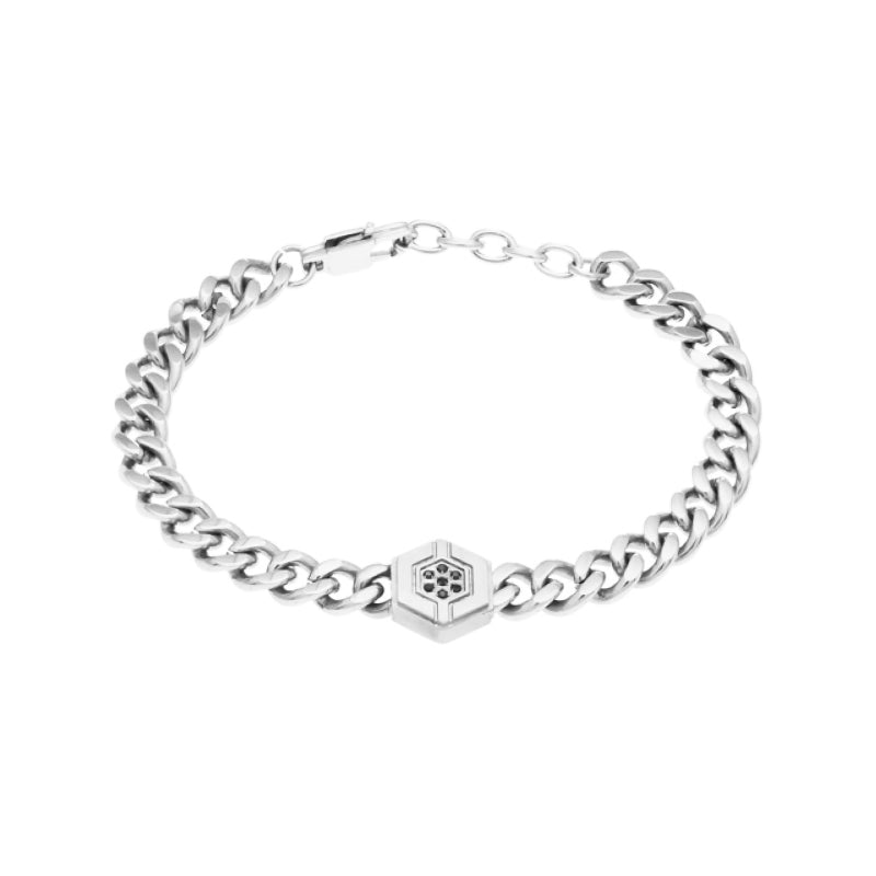 Pulseira Zephyr em Aço com Zircões Negros - Loja do Ouro